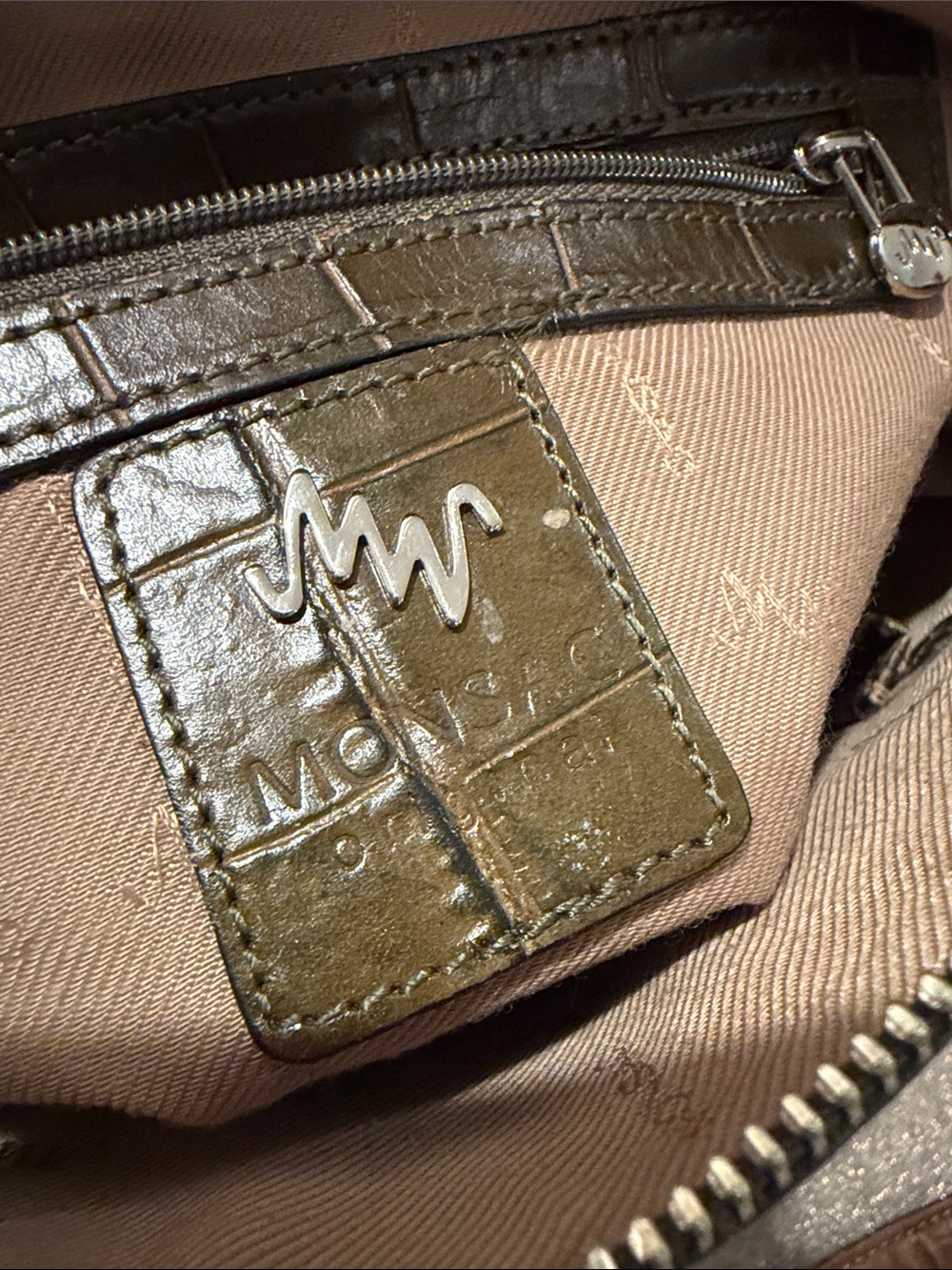 Monsac Brown Croc-Embossed Shoulder Bag - Picture 5 of 13